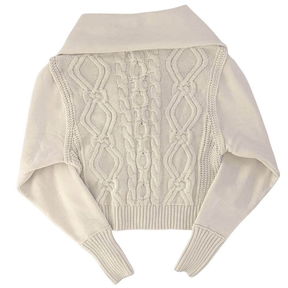 NWT ANTHROPOLOGIE Pilcro Sweater Chunky Cable Knit Collar Women's XS Cream - Picture 10 of 12